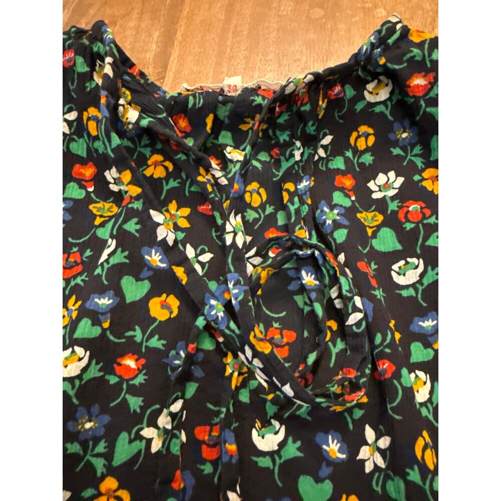 Saint Laurent Rive Gauche VTG Black Floral Bishop Sleeve Blouse France Sz 36 - Picture 8 of 8